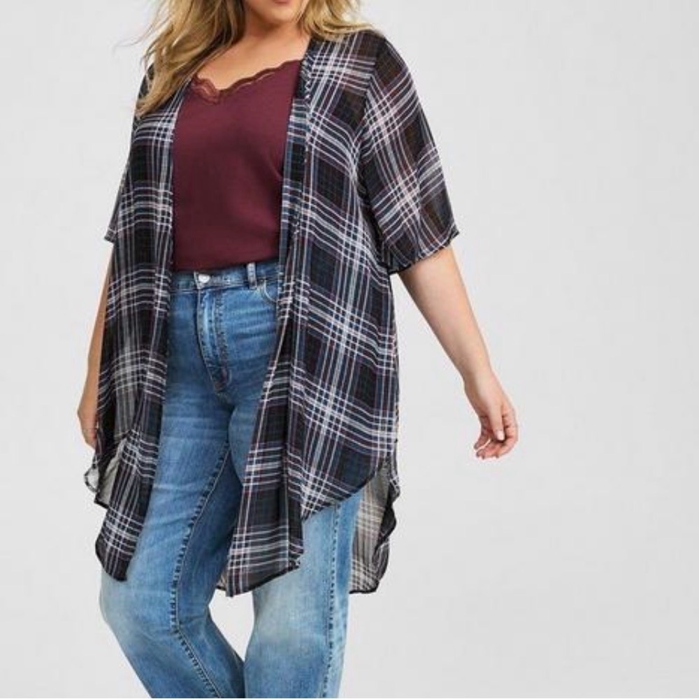 Torrid Plaid Shirttail Kimono